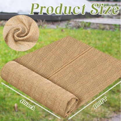 Buryeah 1 Pack 40 Inch X 100 ft Burlap Fabrics Roll Natural Jute Garden - size: 40 Inch x 100 ft