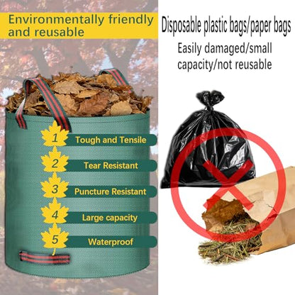 2 Pack leaf bags and gloves reusable yard bag garden bags for Cleaning leaves, outdoor litter, and camping gear, or for moving (32 gallons + 13 gallons + 1 pair of gloves)