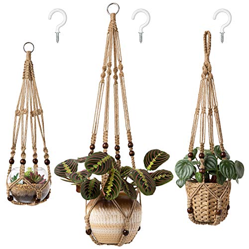 Mkono 3 Pack Macrame Plant Hangers Hanging Planters for Indoor Plants Brown - color: Brown, size: Medium