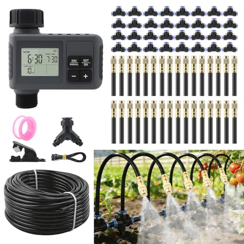 200FT Automatic Drip Irrigation Kits with Water Timer 360° Bendable Spray