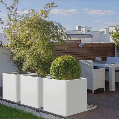 Square Outdoor Planter 20" L x 20" W x 21" H White Metal Planter Box - color: White, size: 20"L x 20"W x 21"H