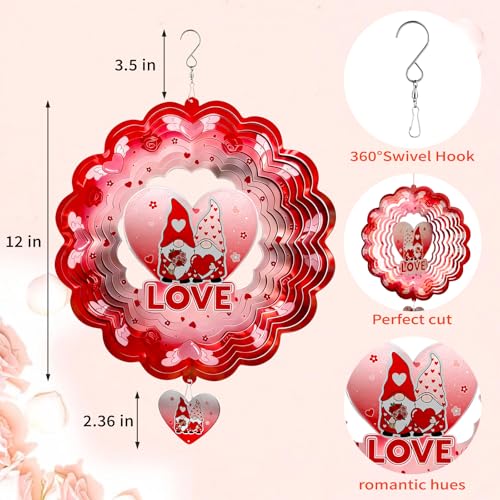 Gnome Wind Spinners Outdoor Hanging, 3D Heart Love Kinetic Art - color: Gnome