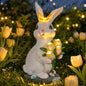 Solar Rabbit Statue Waterproof LED Flower Bouquet Garden Decor - color: White