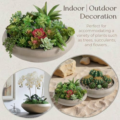 23.3" Dia x 7.9" H Extra Large Bowl Planter, Weathered Concrete Flowerpot - color: Natural, size: Large