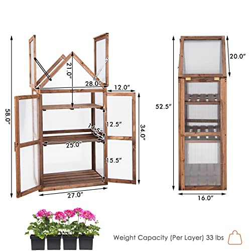 GRAFFY Wooden Cold Frame Greenhouse with 3 Removable Shelves for Outdoor