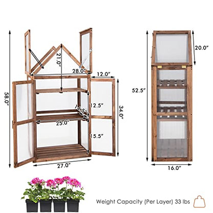 GRAFFY Wooden Cold Frame Greenhouse with 3 Removable Shelves for Outdoor
