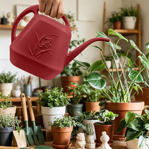 Watering Can with Long Spout 1 Gallon -Wine Red - color: Wine Red