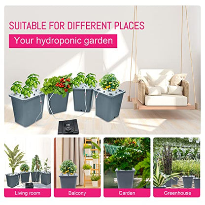 4 Hydroponic Buckets Kit for Plants, Hydroponics Growing System for Herbs/Tomato/Vegetables, DWC System with Air Pump & Germination Tray (Complete Indoor Hydroponic Gardening Supplies) - size: 4 Buckets Kit (Grey)