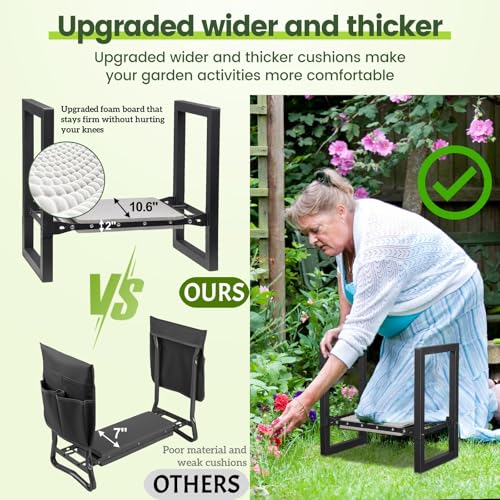 Garden Stool and Kneeler,Heavy Duty 19 inch Foldable Upgraded Wider Gardening Seat Portable Garden Chair Gardening Gifts for Wonman Grandma Parents Plant Lovers Garden Tools