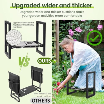 Garden Stool and Kneeler,Heavy Duty 19 inch Foldable Upgraded Wider Gardening Seat Portable Garden Chair Gardening Gifts for Wonman Grandma Parents Plant Lovers Garden Tools