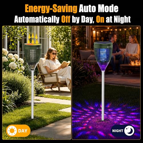 Rossetta Solar Bug Zapper Outdoor, Fly Zapper with Flame & Projector Light - color: Olive Green