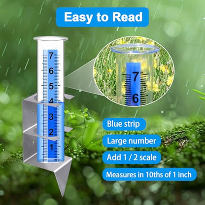 Rain Gauge Outdoor, 7" Capacity Large Rain Gauge Outdoors (Silver) - color: silver