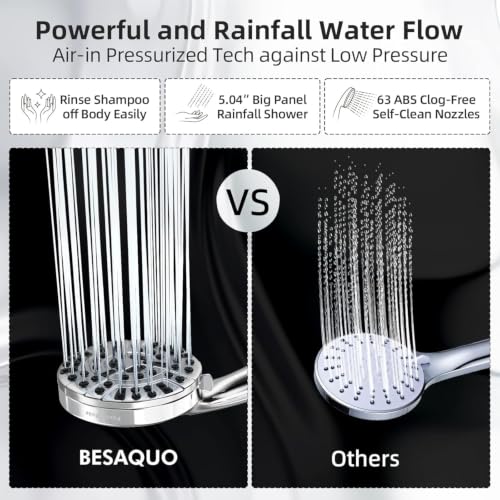 BESAQUO 9 Settings Air-Induction High Pressure Handheld shower head - color: Silver