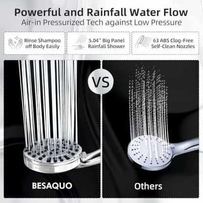 BESAQUO 9 Settings Air-Induction High Pressure Handheld shower head - color: Silver