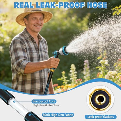 Halfjuly Garden Hose 25FT, Flat Non-Expandable Lightweight Water Hose, Durable Flexible Heavy Duty No Kink Design with 3/4" Fittings, 10 Way Spray Nozzle for Outdoor Yard Lawn - size: 25FT