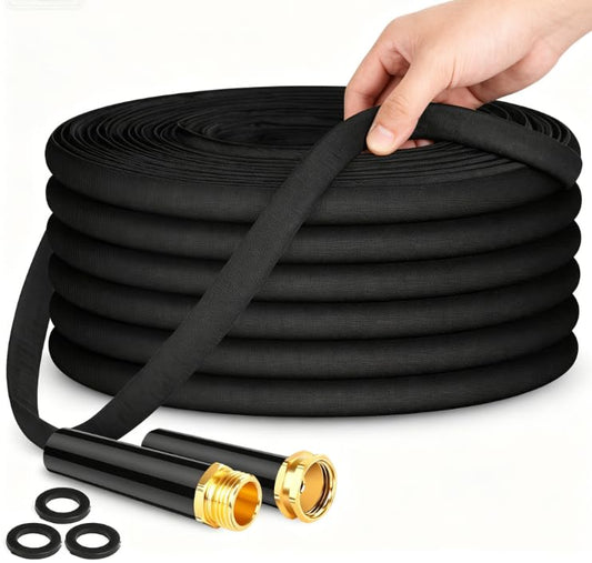 Garden Hose 50ft Lightweight, Non-Expanding, Leak-Proof Metal Connector, No-Knot No-Tangle, Easy to Store and Carry, Wear-Resistant, 3/4GHT Flexible Water Hose for Yard, Outdoor (Black) - color: Black, size: 50FT