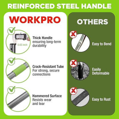 WORKPRO 65 Inch Bow Rake, 17-Tine Metal Head Rake with Adjustable Handle