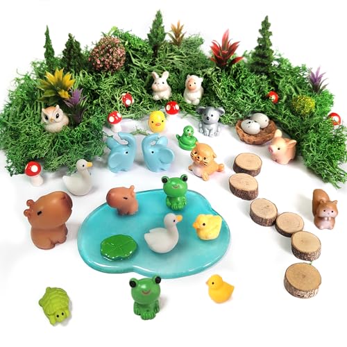 46 Pcs Fairy Garden Accessories, Miniature Figurines, Mini Resin Animals Set, Miniature Trees Moss for Micro Landscape Ornaments DIY Fairy Craft Decor