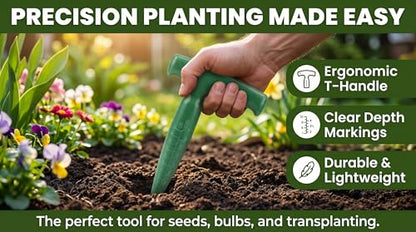 Seed Planter Tool, 6.9 Inch Green Plastic Dibber for Sowing Seeds, Planting Bulbs, Digging with Handle