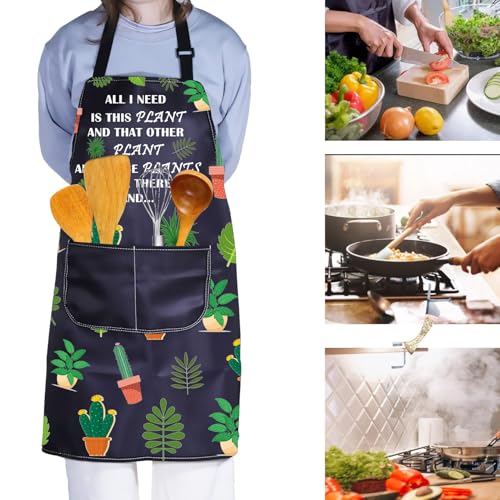 PXTIDY Plant Lover Gift Gardener Apron All Need Is This Plant Lady Gardening Apron Florist Kitchen Gift (Black)