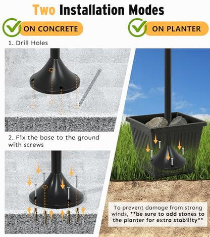 3-Head Solar Lamp Post with Planter, 74" Solar Lamp Post Light - size: Clear Frame