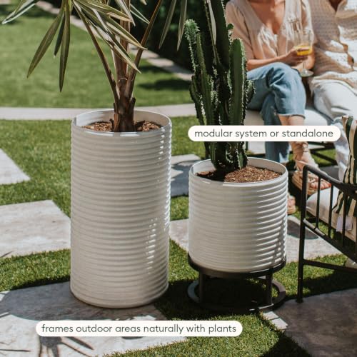 Veradek Mod Series Tall Planter - Tall Outdoor Planter with Shelf - color: White, size: 25 inch - 2 Pack