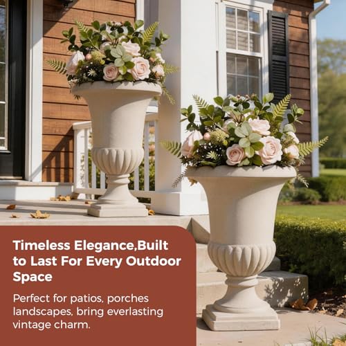 24.4" H Large Roman Urn Planter, Lightweight Plastic Flower Pot - color: Marble