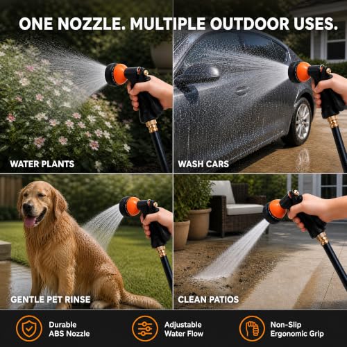 Garden Hose Nozzle,8 Spray Patterns,Trigger Lock,Flow Control