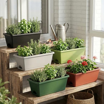 7 Pack 17 Inch Rectangular Plastic Window Box Planters(Brick-red)