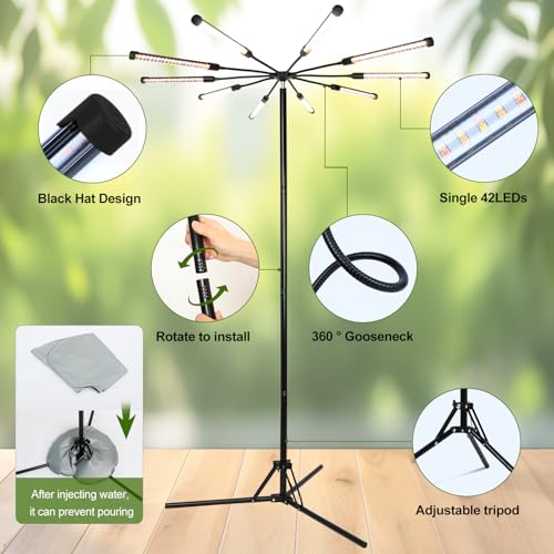 FECiDA Bright Standing Grow Lights for Tall Indoor Plants, Big Bonsai Tree - size: 8-Tube