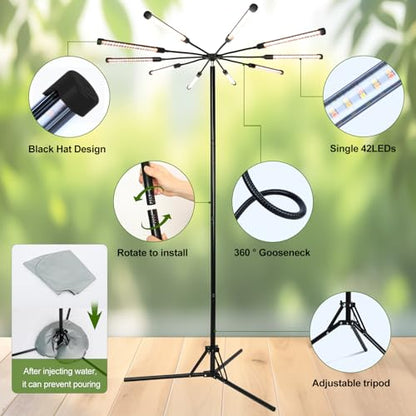 FECiDA Bright Standing Grow Lights for Tall Indoor Plants, Big Bonsai Tree - size: 8-Tube