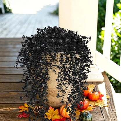 RECUTMS Black Hanging Flowers for Outdoor 4Pcs Faux Fall Daisy Plant - color: Black