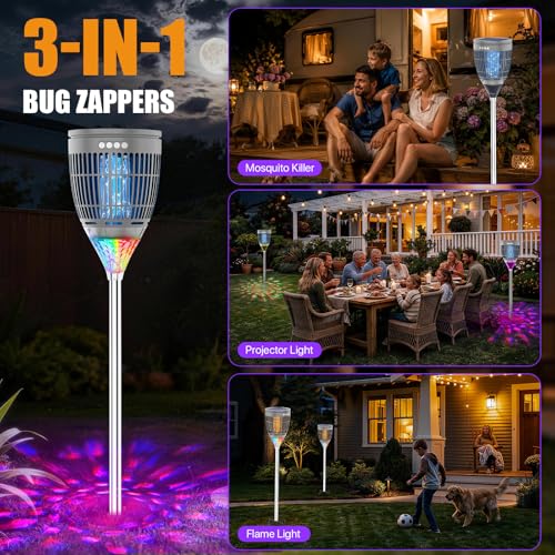 Rossetta Solar Bug Zapper Outdoor, Fly Zapper with Flame & Projector Light - color: Gray