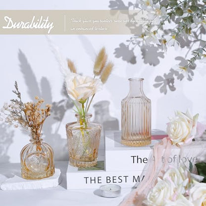 TBWIND 24pcs Amber Glass Bud Vases Set - color: Amber-24pcs, size: 24Pcs