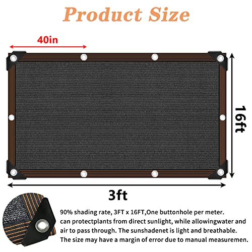 Shade Cloth 90% Sunblock Net for Garden Patio, for, Shade Sails -for Plants Greenhouse Outdoor Pergola Lawn Swimming Sun Shade Cloths for Kennel Chicken Coop Easier to Hang Shade Net Cover - size: 3'x16'