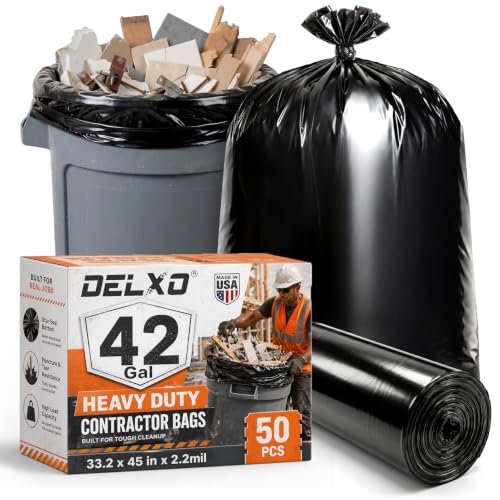 Delxo 40-42 Gallon Contractor Garbage Bags Heavy Duty Industrial Trash Bags - color: 42GAL 50CT