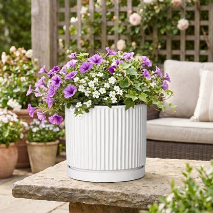 10 Inch Plant Pot, Ceramic Planters, Round Flower Pots, White - color: White, size: 10 Inch