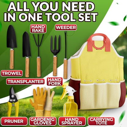 9 Pcs Compact Gardening Tool Set with Storage Bag, Rust-Proof Steel