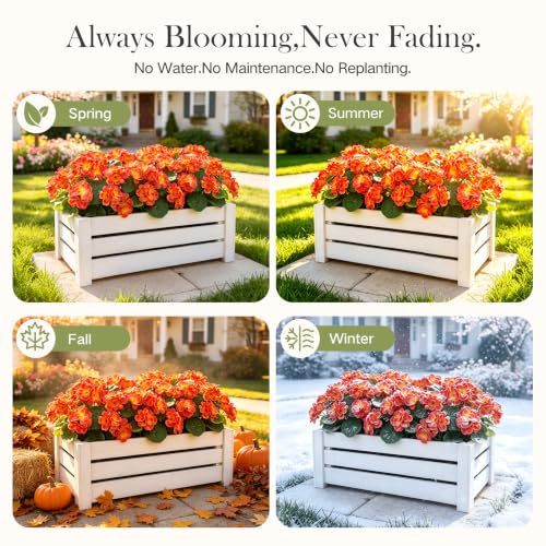 8 Bundles Artificial Geraniums, UV Resistant, Orange - color: Orange