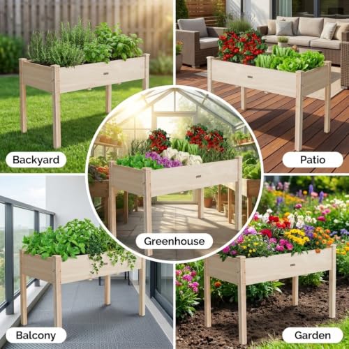 48x24x30 Elevated Wooden Raised Garden Bed with Legs, 300LBS Capacity - color: Natural, size: 48 x 24 x 30in