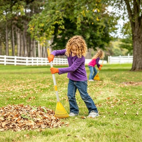 2PCS Adjustable Kids Rakes for Leaves & 2 Pairs Gloves, 34" Plastic Garden Yard Rake Small Childrens Lawn Rake Toddler Leaf Rakes with Detachable Hardwood Handle Gardening Tools for Boy Girl, Yellow - color: 2PCS Plastic Rakes+2 Pair Gloves