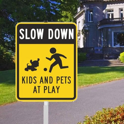 dog crossing sign,Kids and Pets at Play yard Sign with Reflective Aluminum Lawn Signs,slow down Rust Free Garden Signs (8x12in) - color: Slow Down Kids and Pets at Play