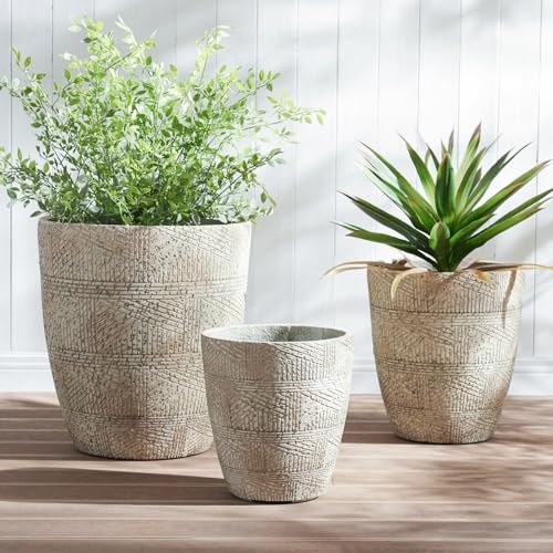 17.7"+13.7"+11.4" Weathered Concrete Planters with Drainage Hole Set of 3 - color: Gray, size: Set of 3