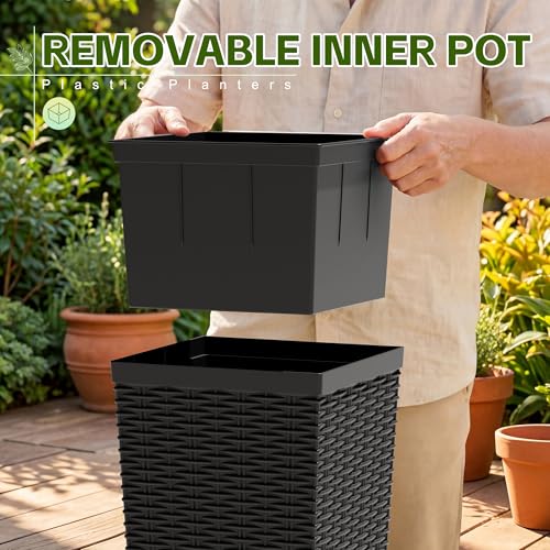 Devoko Resin 24'' Tall Planters, Large Taper Outdoor Planter - color: Black, size: 24" Set of 2