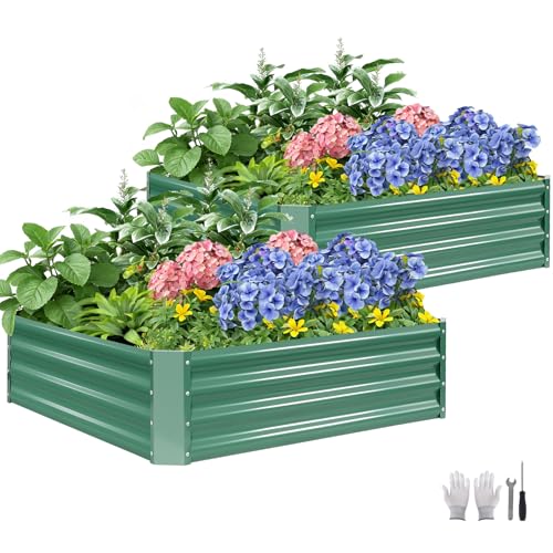 2 Pcs Galvanized Raised Garden Bed Outdoor 4x4x1ft, LotusGreen - color: Lotusgreen, size: 4x4x1ft (Pack of 2)