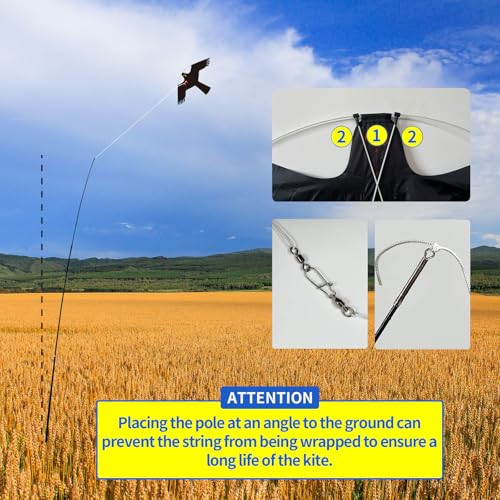 eyijklzo Bird Scarer Hawk Flying Kite Without 13ft Pole-Only Black Kite - style: Black-Only kite