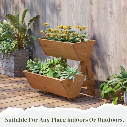 Wooden Vertical Raised Garden Bed with Legs, Tiered Planter Box, Vertical Garden Planter,Wood Plant Stand Wood Flower Rack for Patio, Balcony, Freestanding. (Brown-2 Tiers) - color: Brown, size: 2 tiers-Small