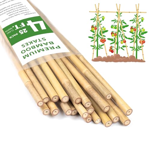 Plant Stakes 4FT, Natural Bamboo Stakes, 25Pcs Sturdy Bamboos Garden Stakes - size: 4Ft, 25Pack