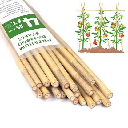 Plant Stakes 4FT, Natural Bamboo Stakes, 25Pcs Sturdy Bamboos Garden Stakes - size: 4Ft, 25Pack