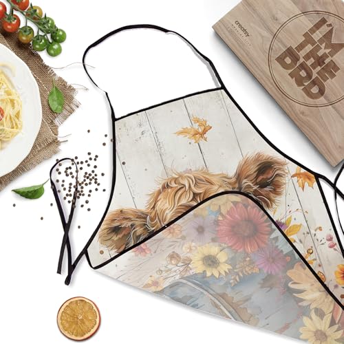 Funny Apron for Men Women Baking Gardening Sewing BBQ Waterproof Cute Gifts - color: Highland Cow